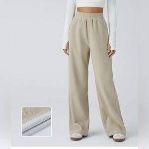Halara Ribbed High Waisted Side Pocket Wide Leg Casual Pants, Corduroy